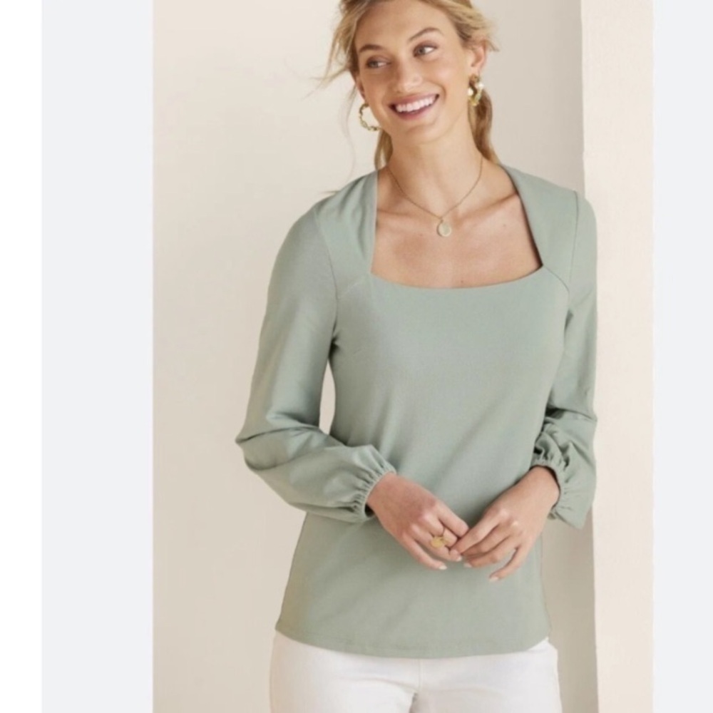 Soft Surroundings Maureen Square Neck Sprout Green Blouse - Picture 1 of 6